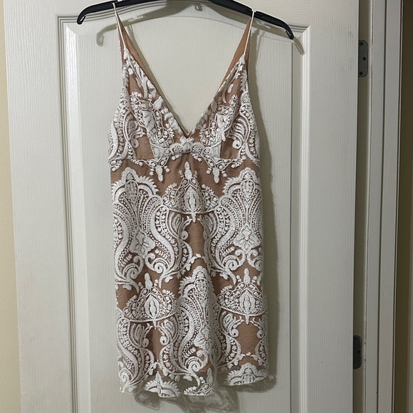 Free People Women's Night Shimmers Lace Sequined Mini Dress in ivory size 2. - Picture 7 of 10